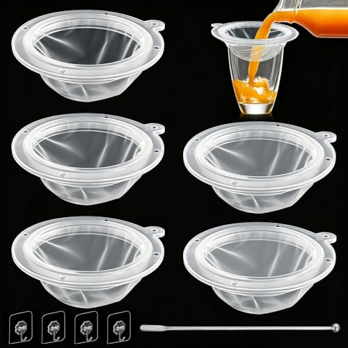 GZLFH Lebensmittel Sieb Filter - Kunststoff Feines Sieb 14 CM 5 Stk | 100 120 200 300 400 Mesh Passiersieb mit Mischwerkzeug für Ölen Kaffee Tee Saft Wein Honig