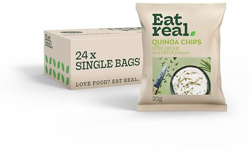 Eat Real, Quinoa Chips, Sour Cream & Chive, 24 x 20g, Gluten-Free Crisps Multipack, Vegan-Friendly, Healthy Plant-Based Snacks