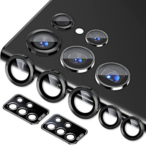 QUESPLE for Samsung Galaxy S24 Ultra Camera Lens Protector [2 Set], HD Scratch-Resistant Ultra-Thin Galaxy S24 Ultra Tempered Glass Camera Protector Film, Metal Ring Camera Cover, Black
