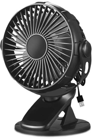 TIENDA EURASIA - Ventilador Usb con Pinza | Ventilador Portatil Tipo Clip | Silencioso y Pontente | 3W | 2 Velocidades | Inclinación Regulable | 13,5 x 17,5 cm (Negro)