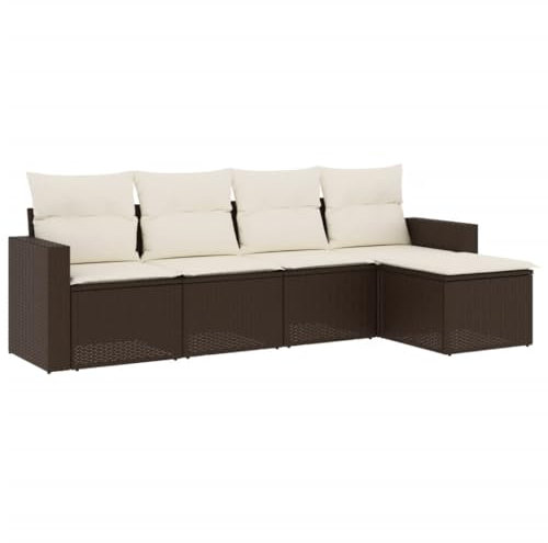 vidaXL Garten Sofa Garnitur 5-TLG., Gartenmöbel Set mit Kissen Stauraum, Sitzgruppe für Garten Terrasse, Modular Gartensofa Hocker Lounge, Braun Poly Rattan
