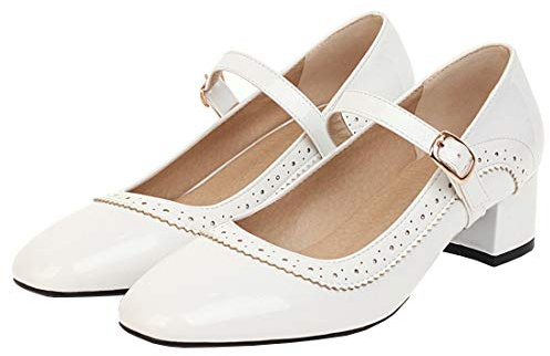 Etebella Damen Riemchen Pumps mit Blockabsatz 4cm Absatz Mary Jane Lack Halbschuhe Vintage Schuhe