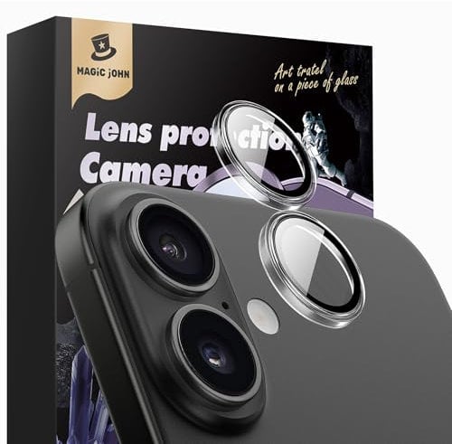 MAGIC JOHN [2 Set for iPhone 16/16 Plus Camera Lens Protector, Ultra HD Metal Individual Ring, 9H Tempered Glass, with Installation Kit, Clear