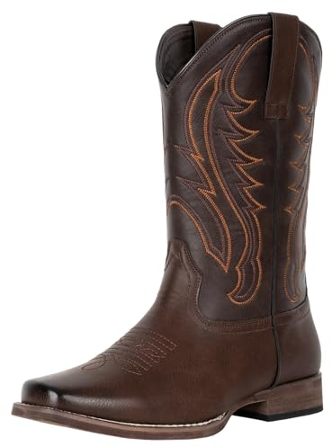 J's.o.l.e Stivali da cowboy da uomo Square Toe Stivali occidentali classici ricamati country stivali per concerti matrimonio quotidiano, marrone, 43 EU