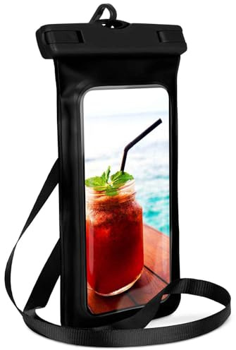 ONEFLOW Beach Bag für iPhone 16 Pro wasserdichte Hülle mit Touch und Kamera Fenster, Unterwasser Handyhülle zum Reisen, Schwimmen mit Armband und Band zum Umhängen, Schwarz