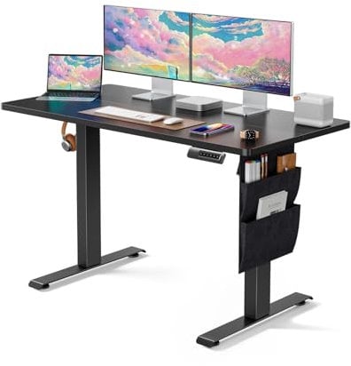 Marsail Electric Adjustable Height Standing Desk with Storage Bag, 48 * 24 Sit Stand Up Desk for Home Office,Computer Gaming Workstation, 4 Memory Height Settings,Cable Manager, and Headphone Hook