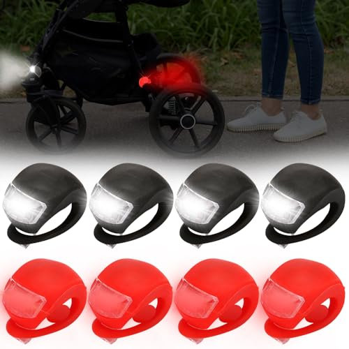 HIULLEN 8 Stück Kinderwagen Licht, Kinderwagenlicht Silikon, Wasserdichte LED Silikonleuchten mit Heller LED und 3 Leuchtfunktionen, Reflektoren Kinderwagen für Kinderwagen Outdoor Läufer