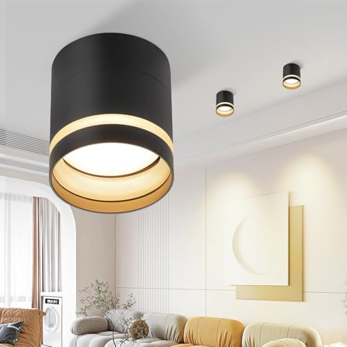 ZMH LED Aufbauspot Rund Aufbaustrahler - Schwarz Deckenstrahler Acryl Klein GX53 Aufputz Deckenspot mit 5W Flach Strahler Deckenlampe für Flur Wohnzimmer Schlafzimmer