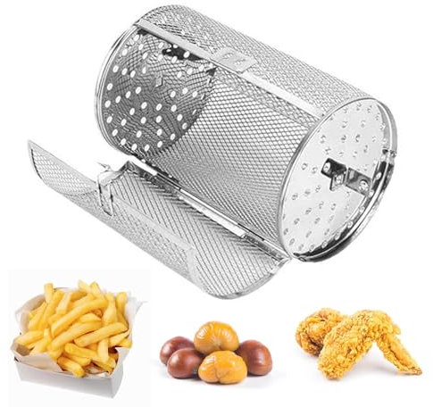 Rotisserie Basket for Tower Air Fryer, Stainless Steel Tower Rotisserie Grill Roaster Drum Oven Basket, Oven Round Rack Basket, Air Fryer Grilling Basket(Sliver,Size:18 * 12cm)