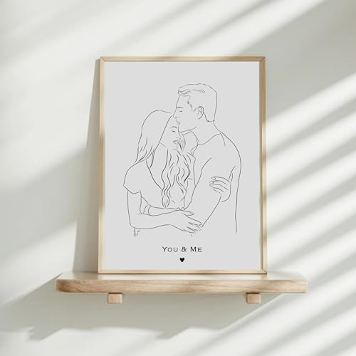Generisch Personalisiertes Line Art Poster, Paar Illustration, Romantisches Wandbild mit Text, Schwarz-Weiß Kunstdruck (DIN A4 (29,7x21cm))