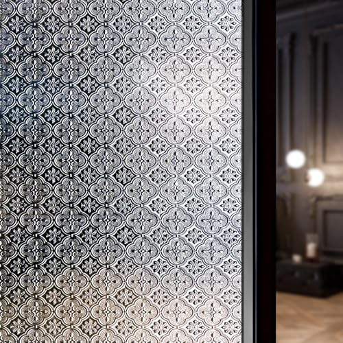 DARUITE Fensterfolie Blickdicht, Begonienblütenmuster Sichtschutzfolie Fenster, Kein Kleber, Anti-UV Dekorfolie Fenster Folie für Zuhause und Büro, 30x100cm
