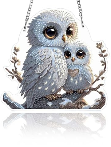 Gemdoit Diamond Painting Fensterbilder Eule Diamond-Painting Tiere Diamant Malerei Bilder Anhänger DekorErwachsene Kinder Bastelset Kinder Erwachsene