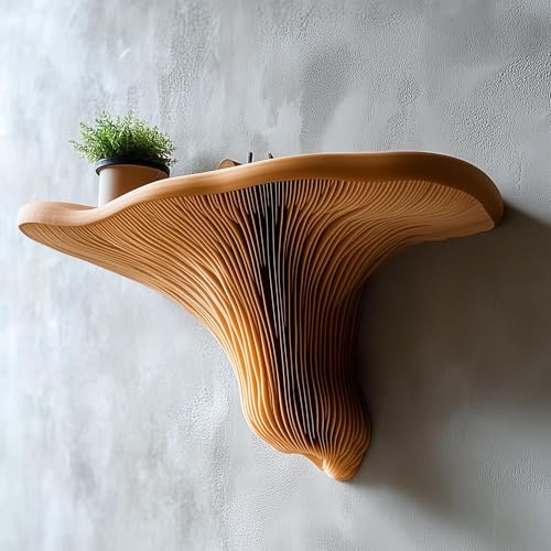 Schwebendes Wandregal mit 3D-Druck, Pilz-Motiv, organische Natur, Heimakzent, moderne montierte, einzigartige Pilz-Dekoration für die Wand, dekoratives, von der Natur inspiriertes Regal