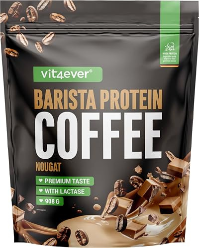 vit4ever Barista Protein Coffee – Cremiger Protein-Kaffee mit echtem Kaffee & Koffein, wenig Zucker & Fett – 908 g, Nougat