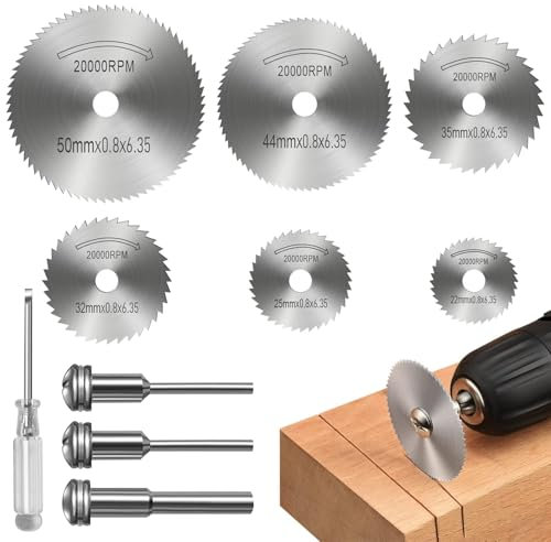 Lot de 6 Lames de Scie Rotative pour Scie à Disque en Acier avec 3 Tiges Mandrin, Disques de Coupe Mini Lames de Scie en Acier Rapide Circulaire pour a Coupe du Bois Plastique et Métal Pierre Verre