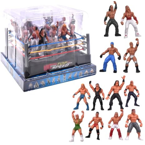 HTGWCG Wrestling Spielzeugset 12 Miniatur-Action-Wrestling-Spieler und Ring Wrestler-Krieger-Spielzeug, Kampfspielzeug Lustiges Wrestling-Ring-Set, Kinderspielzeug