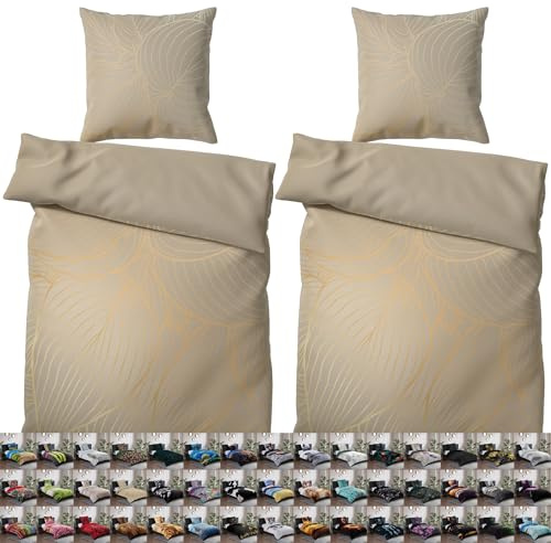 Sanilo® Bettwäsche 135x200 cm, 100% feinste Baumwolle, 2-teilig, Bettbezug, Kissenbezug 80x80cm, Oeko-TEX Zertifiziert (Hosta, 4-teilig 135x200 cm)