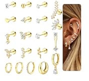 ORAZIO 20 Pz Orecchini Donna Oro Acciaio Chirurgico Piercing Orecchio Orecchini Cerchio Oro Helix Piercing Cartilagine Daith Trago Piercing Anallergici Set Orecchini Oro Donna Gioielli