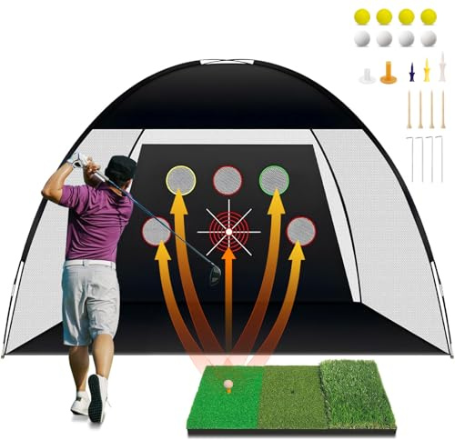 TTCBSPORTS Golf Practice Net Outdoor, 10x7ft Golf Hitting Net Indoor | Golf Net with Tri-Turf Mat for Garden Backyard Driving Indoor Outdoor, Balls+Tees+Carry Bag, Gift for Men/Sports Lover