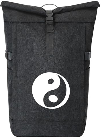 Huuraa Kurierrucksack Yin und Yang Taoismus 30-44 Liter Black Melange Fairtrade Rolltop Rucksack Geschenkidee