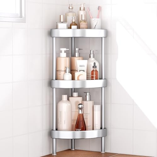 Nieifi Eck-Dusch-Caddy-Ständer – 3-stufiger rostfreier eloxierter Aluminium-Duschorganizer – Dusch-Caddy-Ecke – doppelte Stabilität gegen Verwackeln – höhenverstellbare Beine für unebene Oberflächen