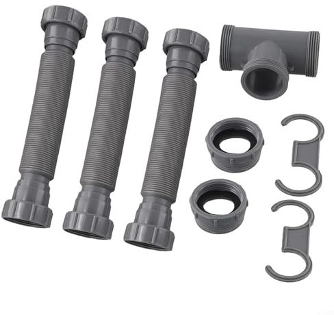 Jotekonoby Kit de drenaje ajustable para fregadero doble, tubos flexibles de 20-80 cm, trampa P de 1-1/2 y 1-1/4 pulgadas con adaptadores, conector en T, sellos de silicona para prevención de fugas