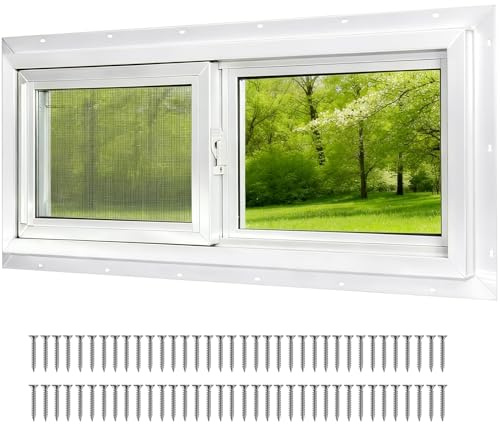 NeatiEase Basement Window, 30 x 12 Heavy Duty Vinyl Sliding Windows with Double Pane Insulated Tempered Glass and Fiberglass Screen for Basement, Bathroom, Garage, Shed, Home Replacement (White)