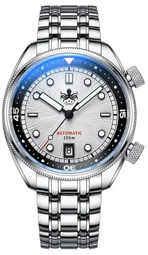 Generico Phoibos EAGLE RAY 200M Steel Automatic White Sunray Date Diver Men's Watch