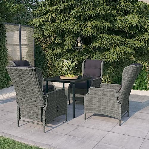 Holamys 5-TLG. Garten-Essgruppe Hellgrau, PE-Rattan Outdoor Möbelset mit Liegefunktion, pulverbeschichtetem Stahlrahmen, Glastisch 80x80cm, für Terrasse Balkon Garten