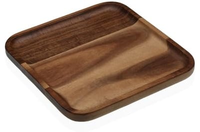 Vassoio in Legno di Acacia – Design Elegante, Multiuso per Casa, Cucina, Bagno e Ufficio – Ideale come Organizer, Svuotatasche o Vassoio da Servizio (20x20cm)