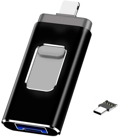 USB Stick für iPhone 128GB, [MFi-zertifizierter] 4-in-1 USB Stick mit Lightning-Port, USB, USB-C, Micro-USB-Port, USB 3.0 Speicherstick für iPhone/iPad/Android-Handy/Laptop/PC (ohne App)