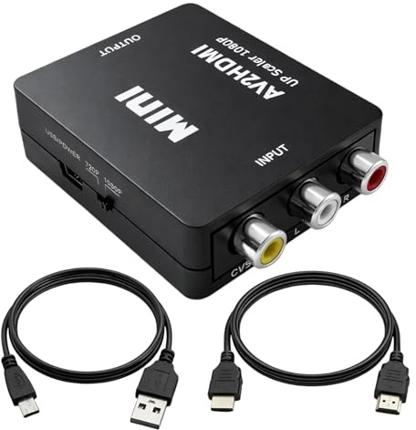 Adaptateur RCA vers HDMI, 1 m est inclus, 1080P, Adaptateur HDMI pour PC et consoles, Convertisseur Peritel HDMI pour TV, VHS, DVD, RCA vers HDMI Facile à utiliser avec Adaptateur USB vers HDMI