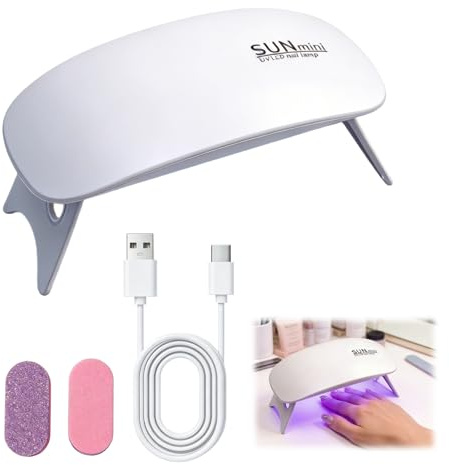 Toxvanne Lampe UV Ongles Gel Mini Gel Nail Lamp Lampe Ongle UV Portable en Blanc Perle avec Connexion Type-C Design Déconnectable Deux Niveaux de Minuterie et 2 Mini Limes à Ongles en Éponge Incluses