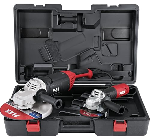 Flex Winkelschleifer L 2200 230 + Winkelschleifer L 850 125 Set (schwarz, rot, 2200/850 Watt Winkelschleifer, 230/125 mm, geeignet für Metall und Stein, inkl. Schutzhauben) 533121