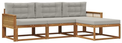 vidaXL Outdoor-Sofagarnitur mit Kissen 4 pcs Natur und Hellgrau, Moderne Garten-Sofagarnitur, wetterfest, Bequeme Loungemöbel, stylische Sitzmöglichkeiten für den Hof