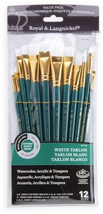 Royal and Langnickel RSET-9308 Taklon Variety Brush Set - Medium White (Pack of 12)