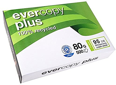 Clairefontaine 50050C - Karton mit 2500 Blatt Druckerpapier / Kopierpapier Evercopy Plus, Recycling Papier, DIN A4, 80g, 2500 Blatt, Weiß (80 ISO/95CIE), 1 Karton