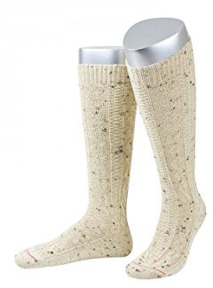 Almbock Trachtensocken Herren - Trachtenstrümpfe aus Merino Wolle in vielen Modellen und Farben - Lange und kurze bayerische Socken für Lederhose (Natur meliert | Lang Merino, 42-44)
