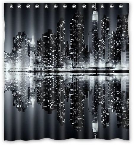 Lawrence Unique And New York Skyline Black And White Shower Curtain With Hooks Custom Printed Waterproof Fabric Polyester Bath Curtain Inchesbathroom Decor Shower Curtain With Hooks 66x72 inch