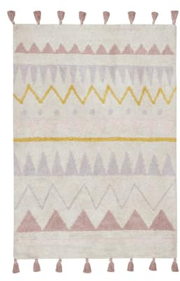 Lorena Canals Teppich, Aztekenmuster, groß, waschbar, Baumwolle, Vintage-Optik, 140 x 200 x 30 cm
