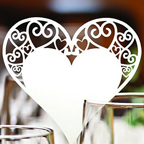 Jingxu 50st Tischkarten Geburtstag Glas Platzkarten Glasanhänger Weinglas Cup Deko Champagnerglas Deko Gastgeschenk Hochzeit Party Tischdeko Herz, Vogel, LOVE, Schmetterling