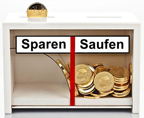 Witzige Spardose für Erwachsene | Sparen/Saufen | Weiß | Geld rutscht Immer zum Bier | Bierkasse | Sparschwein lustig | Sparbüchse | Biergeschenke | Geschenke für Männer zum Geburtstag