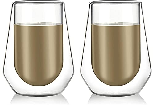 Amlong Crystal Vasos de whisky de vidrio de doble pared, vasos clásicos de whisky escocés, vasos de vodka rocas, vasos bajos para licor, 8 onzas, juego de 2