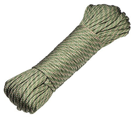 DonDon 30 Meter langes Stoffband Nylon-Schnur Paracord-Seil Survival Band zum Basteln und für Outdoor Camping Aktivitäten 4 mm - 7 Stränge Olive-rot-grau