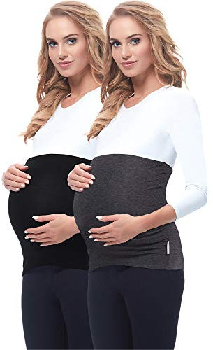 Be Mammy Pack de 2 Ceinture de grossesse Femme 169 (Noir/Mélange Sombre, 40/42)
