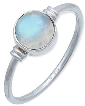 mantraroma Silber Ring Damen 925 mit Stein Regenbogen Mondstein Edelstein weiß schlicht modern