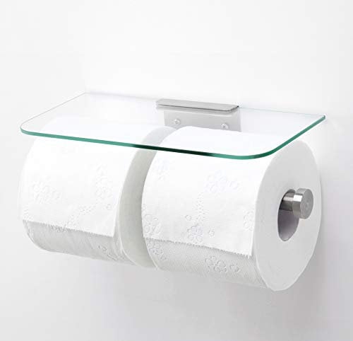 JACKCUBE DESIGN Toilet Paper Holder - Bathroom Kitchen Roll holder, Shelf Dual holder for Mobile Phone, Tissue Hanger -Wall Stainless Steel MK428 (Glass Type2)