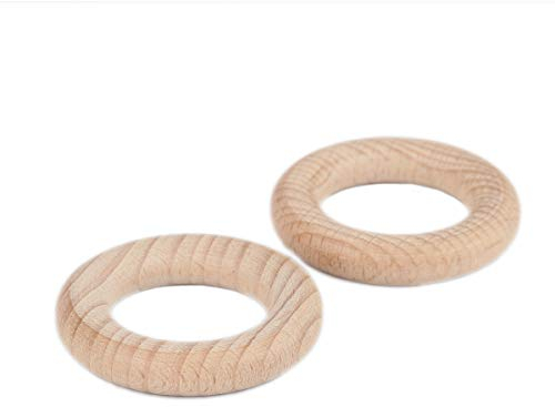 SiAura Material 2 Stück Natur Buchenholz Holzringe, 5 cm mit 2,9 cm Loch, Rund, für Basteln Makramee Servietten Ringe Vorhangringe Dekoration
