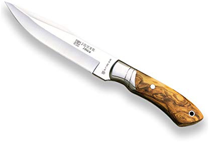 Joker Cuchillo de cazador Ibice CO03, con virola inox, cachas de olivo, hoja de 15 cm MOVA, con funda de cuero, herramienta de pesca, caza, camping y senderismo