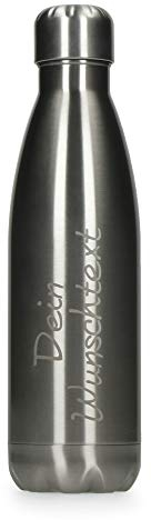 elasto Personalisierte Auslaufsichere Trinkflasche aus Edelstahl mit Namen 500 ml Kohlensäure geeignete Doppelwandige Thermosflasche Vakuum Isoliert, (Silber)